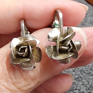 Silver Plated Rose Clip On Earrings